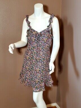 LULUS Parisian Girl Black Floral Print Dress S